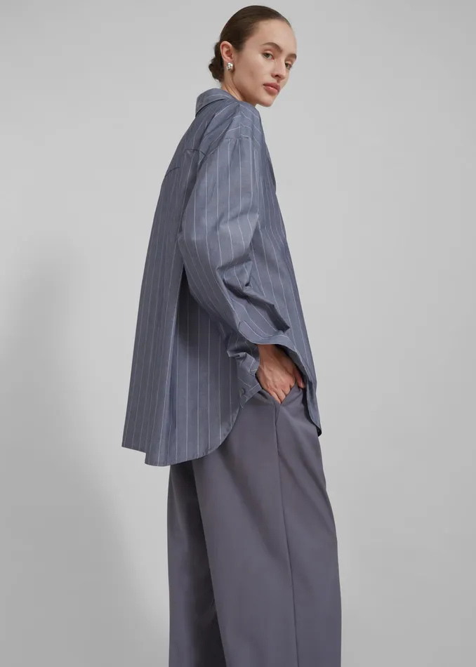 The Frankie Shop Tops Beatrix Button Up Shirt 8211 GreyWhite Pinstripe 8211 Women