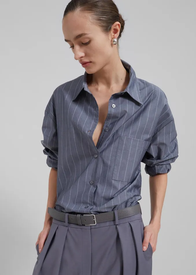 The Frankie Shop Tops Beatrix Button Up Shirt 8211 GreyWhite Pinstripe 8211 Women