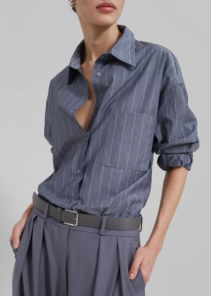 The Frankie Shop Tops Beatrix Button Up Shirt 8211 GreyWhite Pinstripe 8211 Women