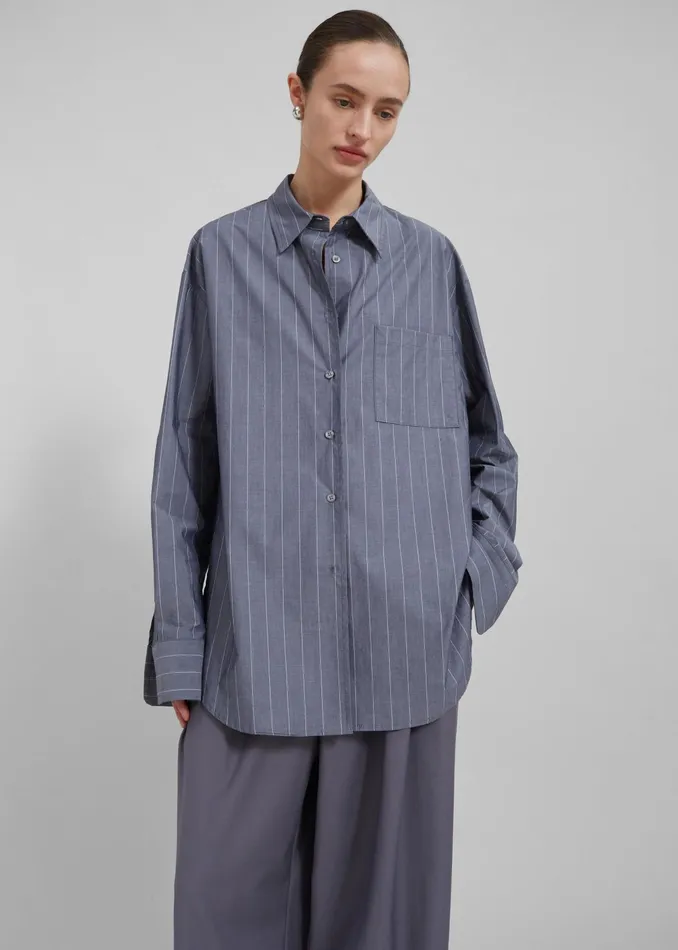 The Frankie Shop Tops Beatrix Button Up Shirt 8211 GreyWhite Pinstripe 8211 Women