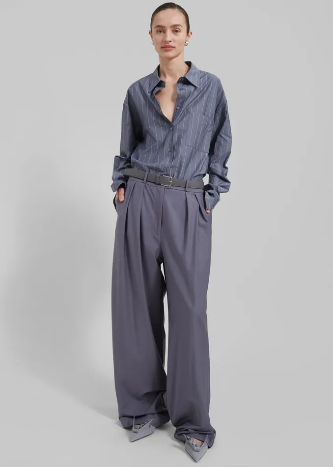 The Frankie Shop Tops Beatrix Button Up Shirt 8211 GreyWhite Pinstripe 8211 Women