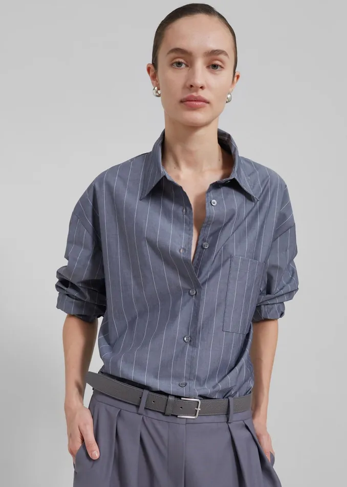 The Frankie Shop Tops Beatrix Button Up Shirt 8211 GreyWhite Pinstripe 8211 Women