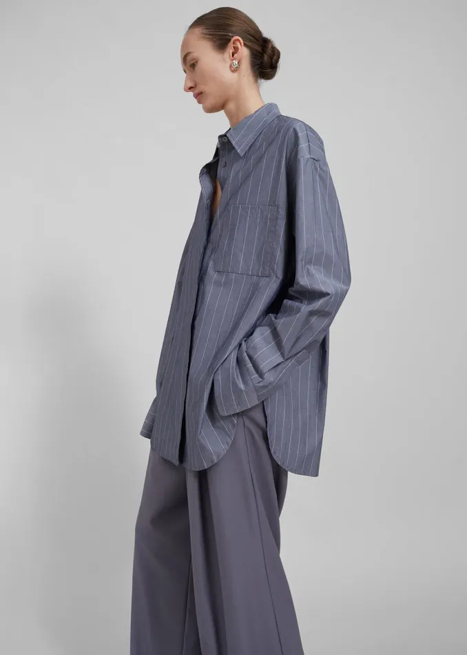 The Frankie Shop Tops Beatrix Button Up Shirt 8211 GreyWhite Pinstripe 8211 Women
