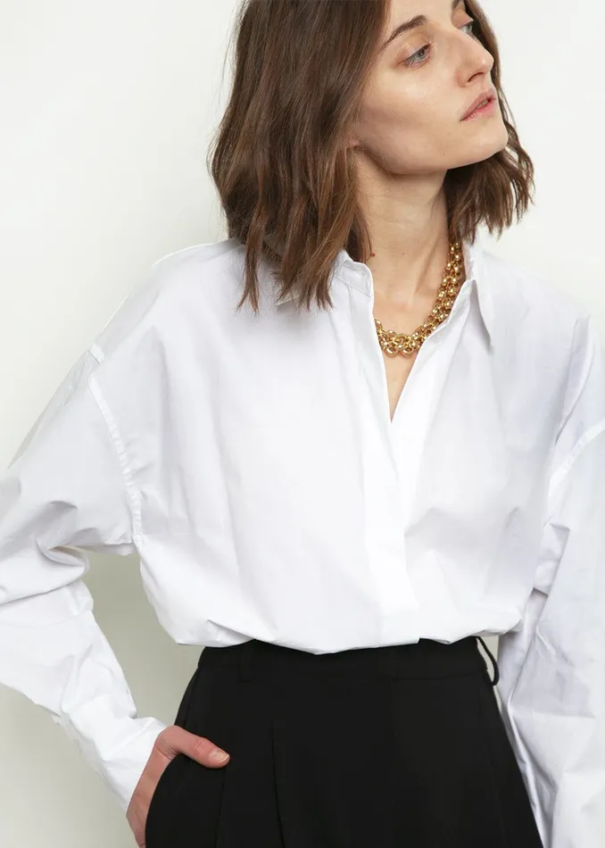 The Frankie Shop Tops Lakely Oversized Button Down Shirt 8211 White 8211 Women