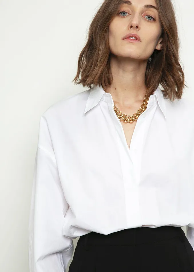 The Frankie Shop Tops Lakely Oversized Button Down Shirt 8211 White 8211 Women