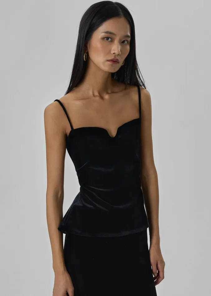 The Frankie Shop Tops Lucia Velvet Tank 8211 Black 8211 Women