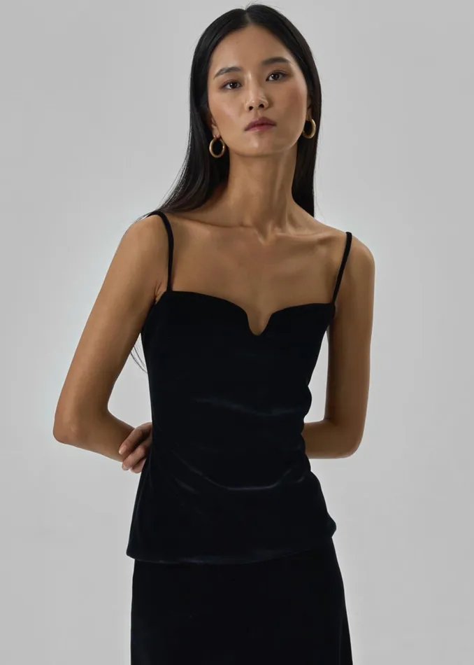 The Frankie Shop Tops Lucia Velvet Tank 8211 Black 8211 Women