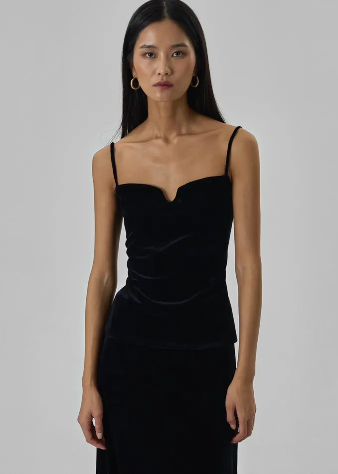 The Frankie Shop Tops Lucia Velvet Tank 8211 Black 8211 Women