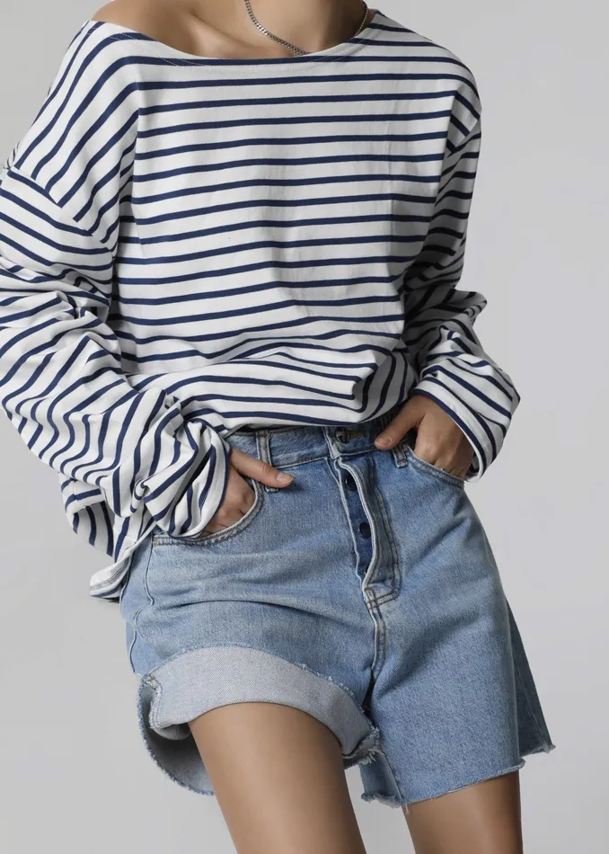 The Frankie Shop Tops Neha Cropped Top 8211 Navy Stripe 8211 Women
