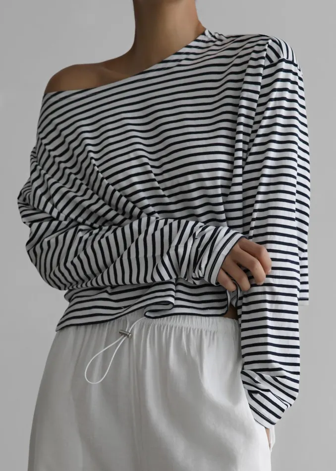 The Frankie Shop Tops Neha Cropped Top 8211 Navy Stripe 8211 Women