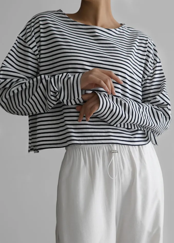 The Frankie Shop Tops Neha Cropped Top 8211 Navy Stripe 8211 Women