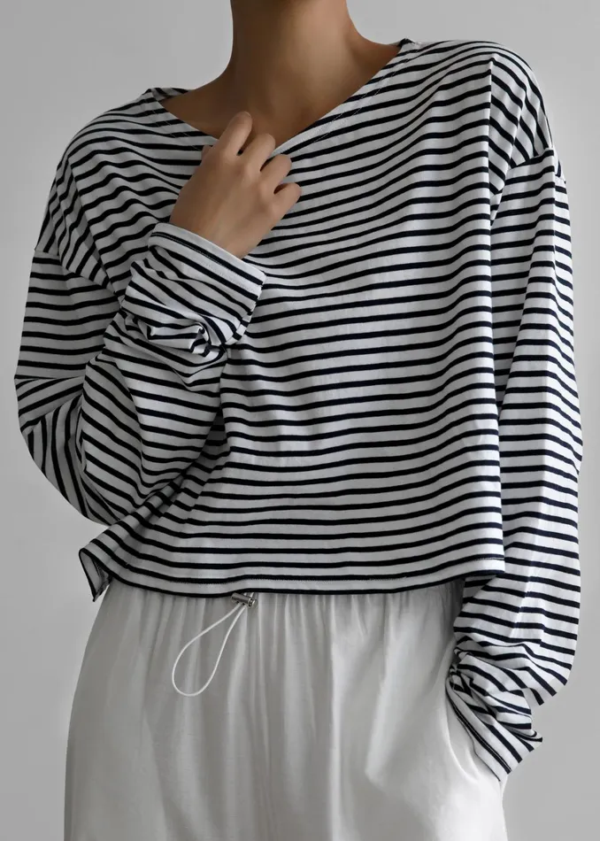 The Frankie Shop Tops Neha Cropped Top 8211 Navy Stripe 8211 Women