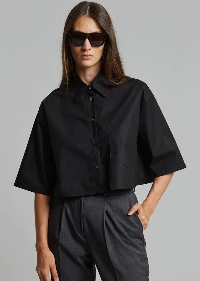 The Frankie Shop Tops Odem Cropped Shirt 8211 Black 8211 Women