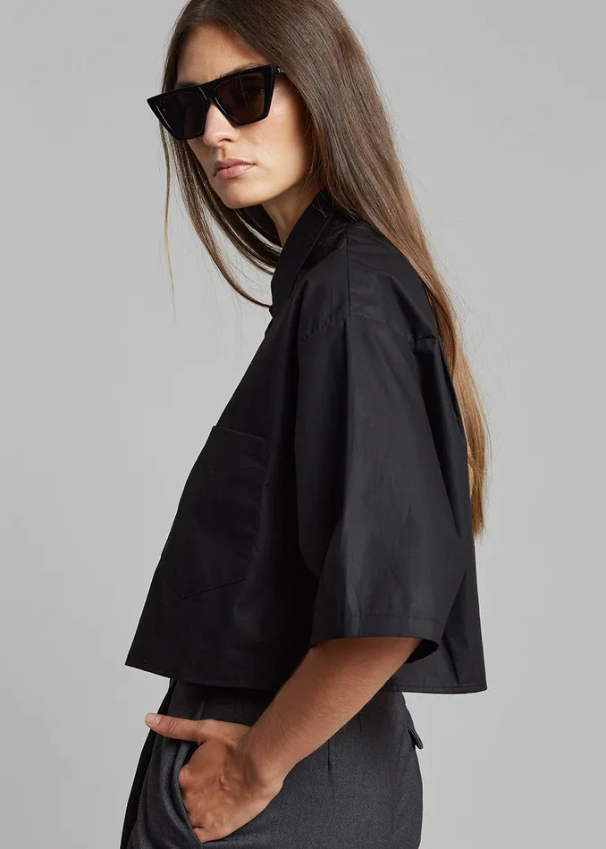 The Frankie Shop Tops Odem Cropped Shirt 8211 Black 8211 Women