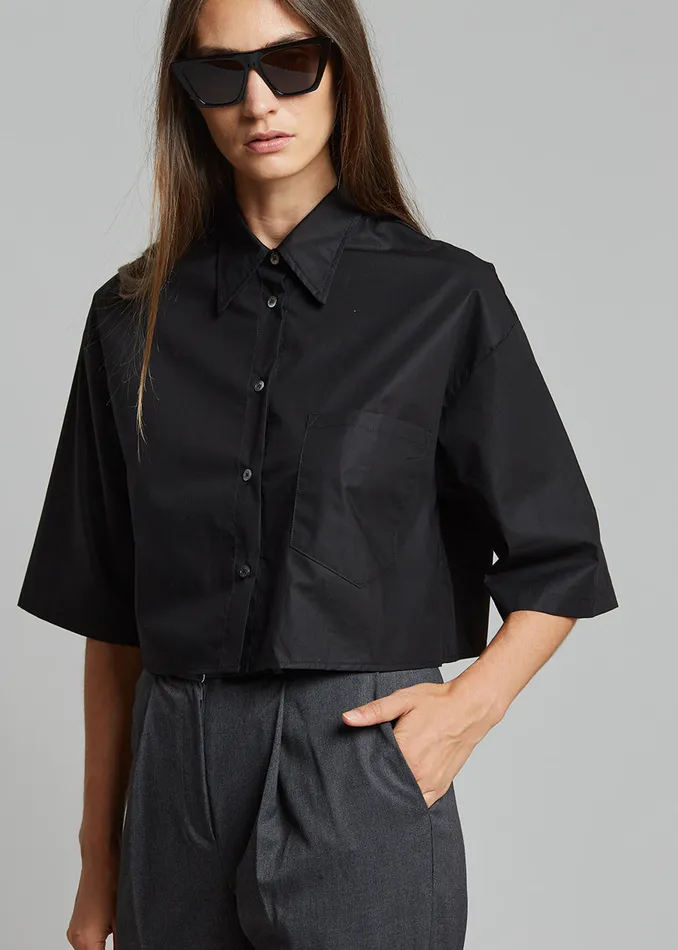 The Frankie Shop Tops Odem Cropped Shirt 8211 Black 8211 Women
