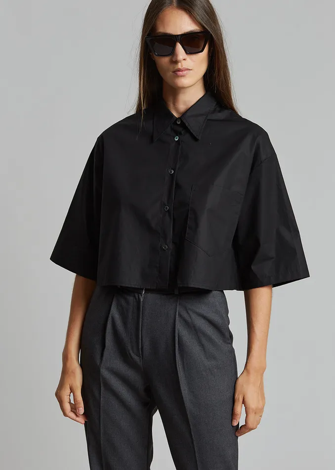 The Frankie Shop Tops Odem Cropped Shirt 8211 Black 8211 Women
