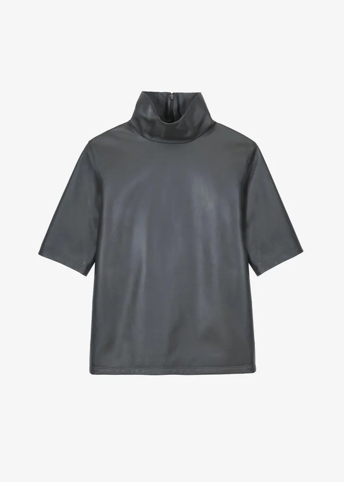 The Frankie Shop Tops Shiloh Leather Mock Neck Top 8211 Khaki 8211 Women