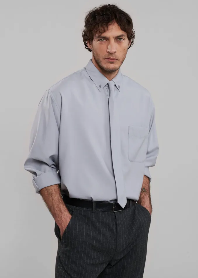 The Frankie Shop Tops Sinclair Oxford Shirt 8211 Grey 8211 Men