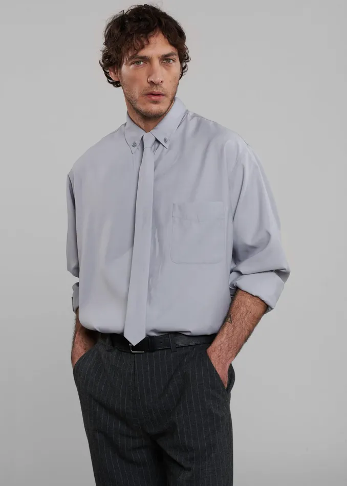 The Frankie Shop Tops Sinclair Oxford Shirt 8211 Grey 8211 Men