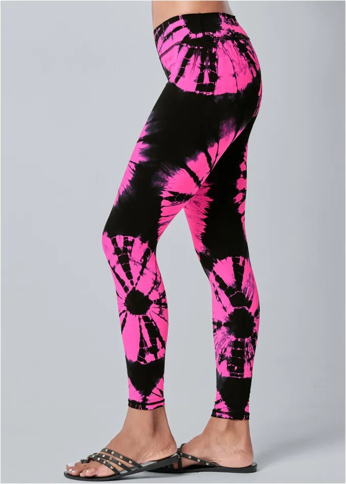 TIE DYE LEGGINGS Black and Pink Women VENUS Activewear