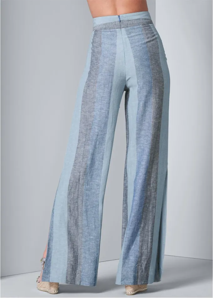 TIE FRONT LINEN PANTS Blue Multi Women VENUS Casual