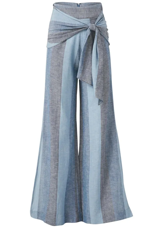 TIE FRONT LINEN PANTS Blue Multi Women VENUS Casual