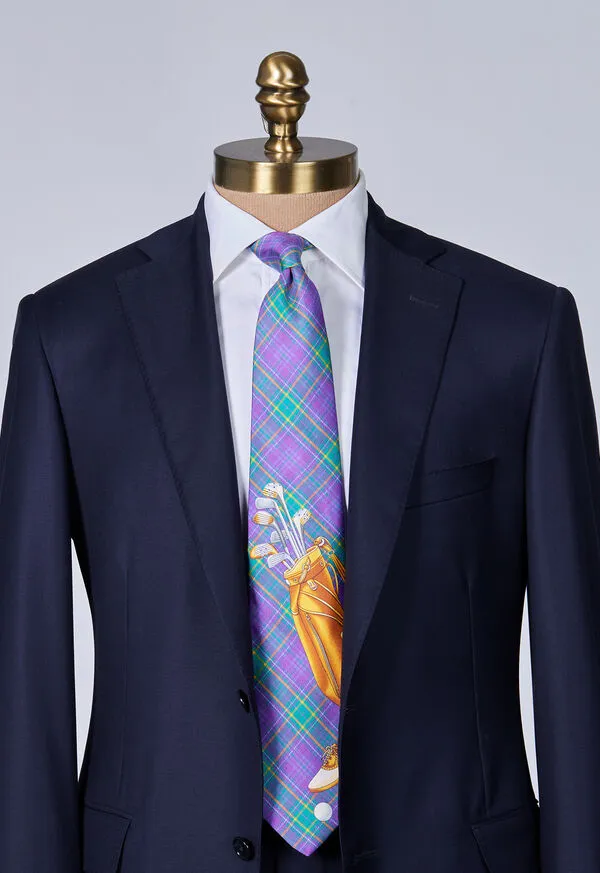 Ties Mens Plaid Golf Bag Print Silk Tie Purple Paulstuart Ties Mens Plaid Golf Bag Print Silk Tie Purple Paulstuart