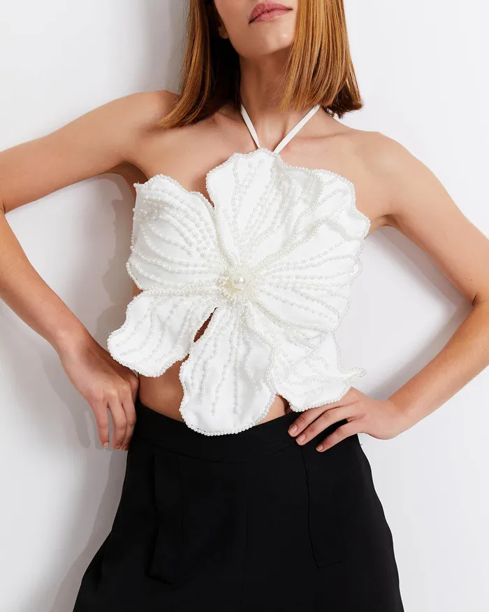 Tops and Bodysuits Women PatBO HANDBEADED FLOWER TOP RUNWAY