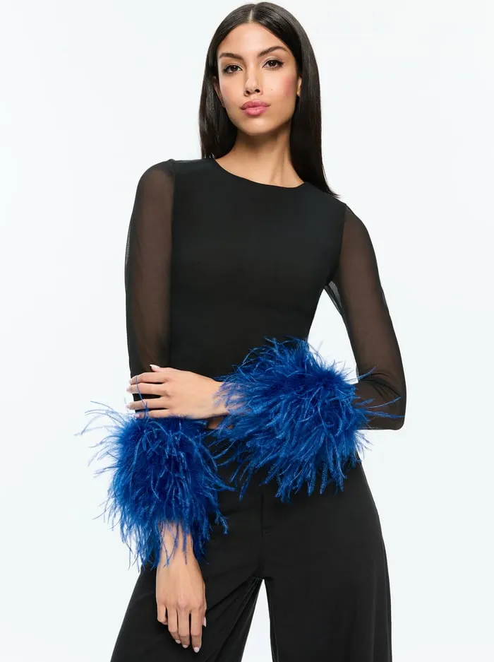 Tops Women Alice Olivia Delaina Feather Top Blackroyal