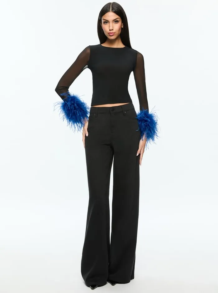 Tops Women Alice Olivia Delaina Feather Top Blackroyal