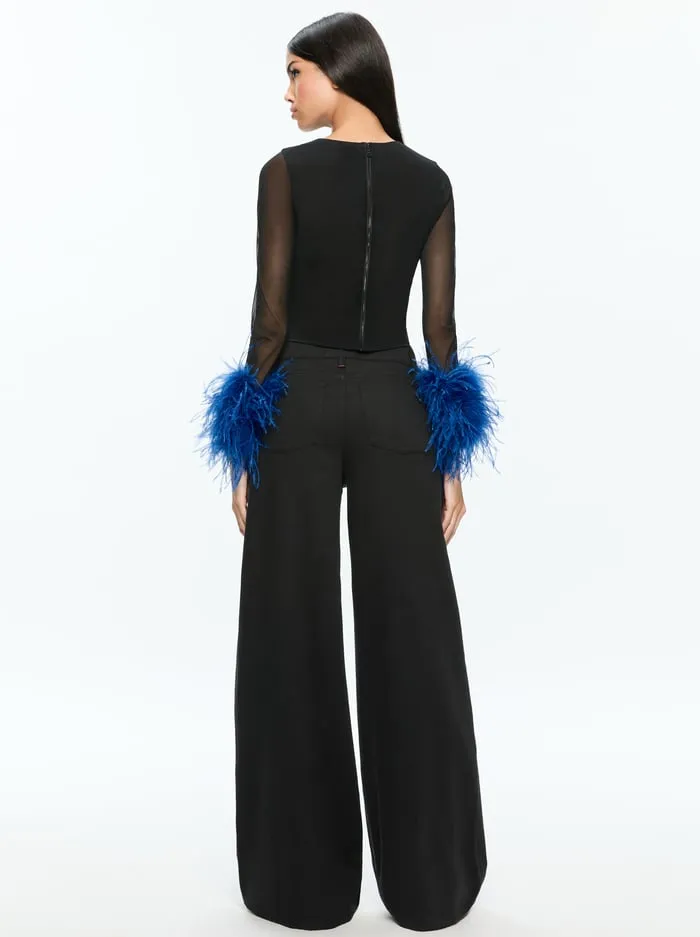 Tops Women Alice Olivia Delaina Feather Top Blackroyal