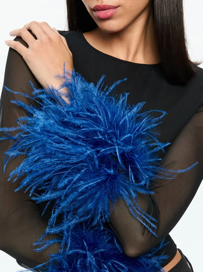 Tops Women Alice Olivia Delaina Feather Top Blackroyal