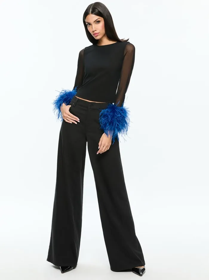 Tops Women Alice Olivia Delaina Feather Top Blackroyal