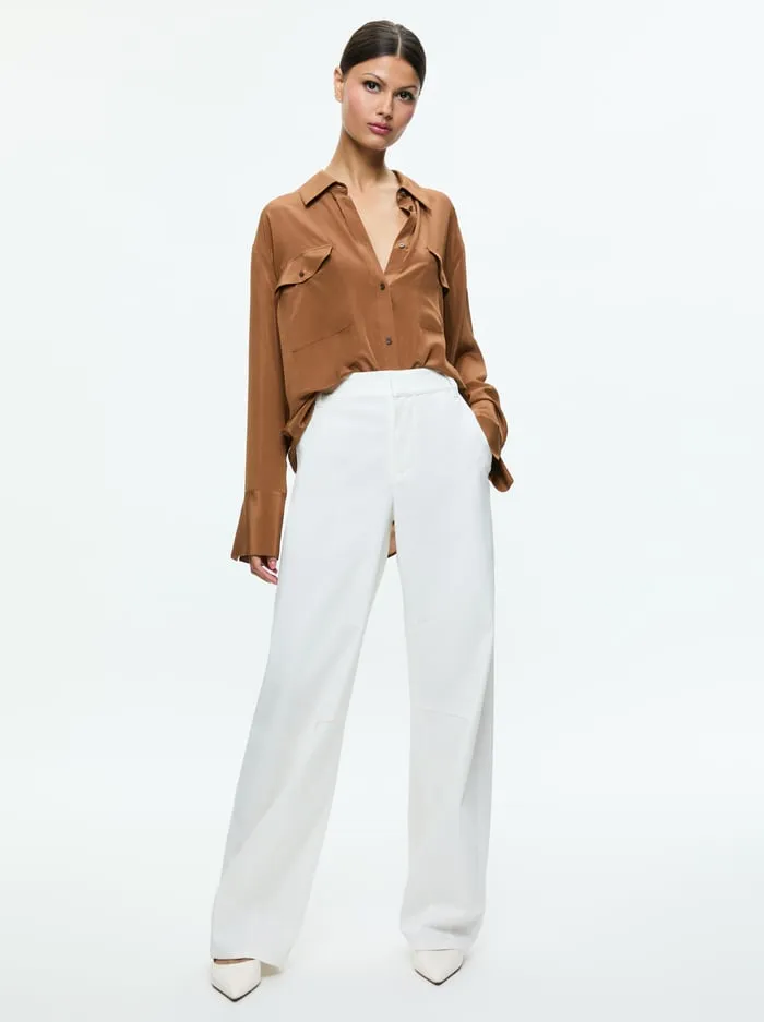 Tops Women Alice Olivia Finely Oversized Utility Shirt Camel