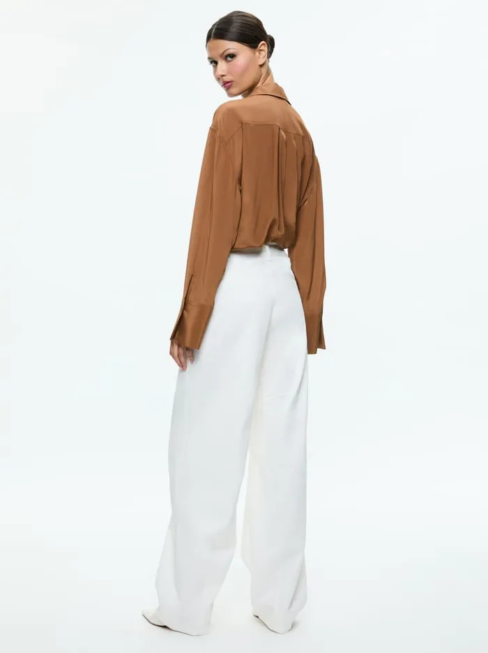 Tops Women Alice Olivia Finely Oversized Utility Shirt Camel