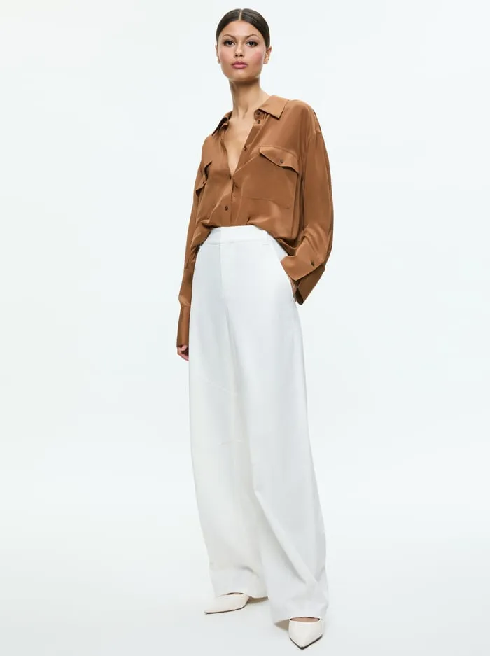 Tops Women Alice Olivia Finely Oversized Utility Shirt Camel