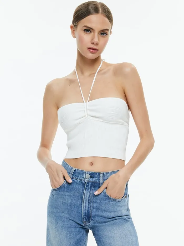 Tops Women Alice Olivia Linnie Ruched Halter Soft White