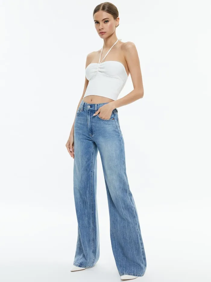 Tops Women Alice Olivia Linnie Ruched Halter Soft White