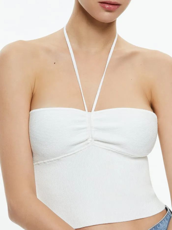 Tops Women Alice Olivia Linnie Ruched Halter Soft White