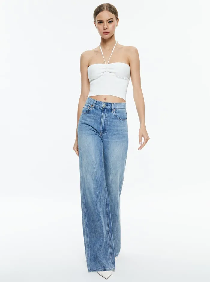Tops Women Alice Olivia Linnie Ruched Halter Soft White