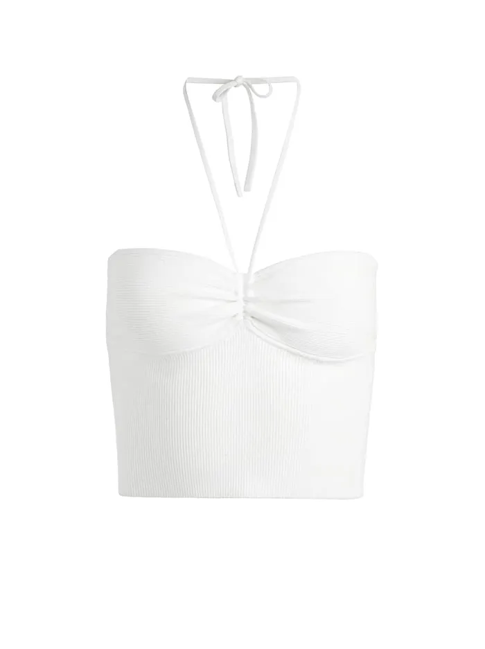 Tops Women Alice Olivia Linnie Ruched Halter Soft White