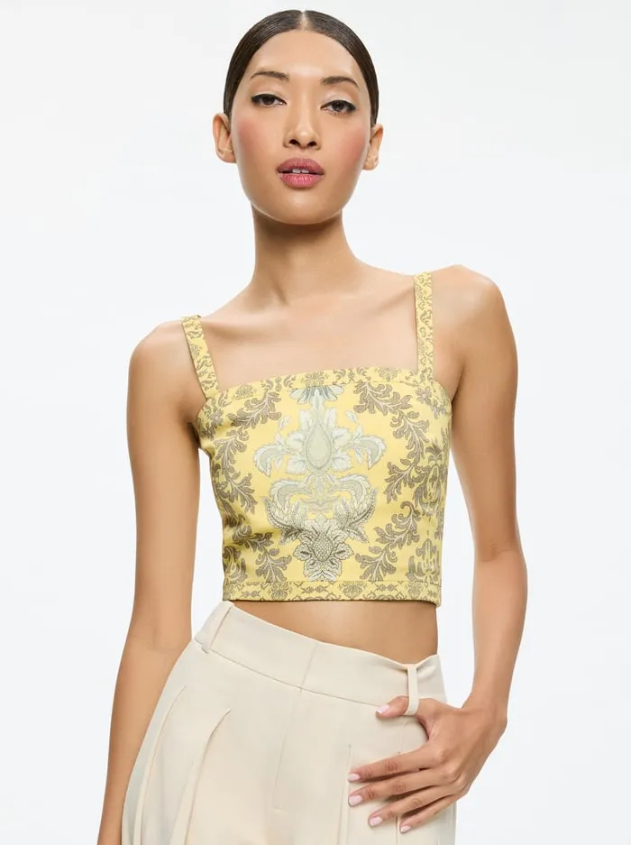 Tops Women Alice Olivia Sasha Lace Up Back Cropped Top Vanity Lemon Meringuemulti