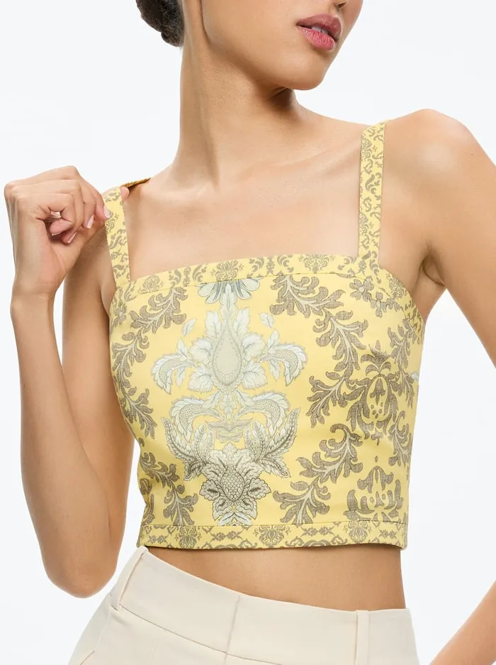Tops Women Alice Olivia Sasha Lace Up Back Cropped Top Vanity Lemon Meringuemulti