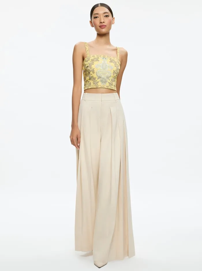 Tops Women Alice Olivia Sasha Lace Up Back Cropped Top Vanity Lemon Meringuemulti