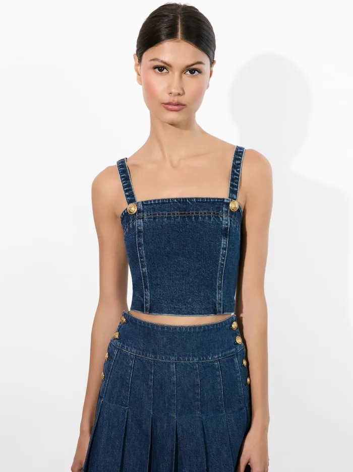 Tops Women Alice Olivia Sue Denim Bustier Love Train