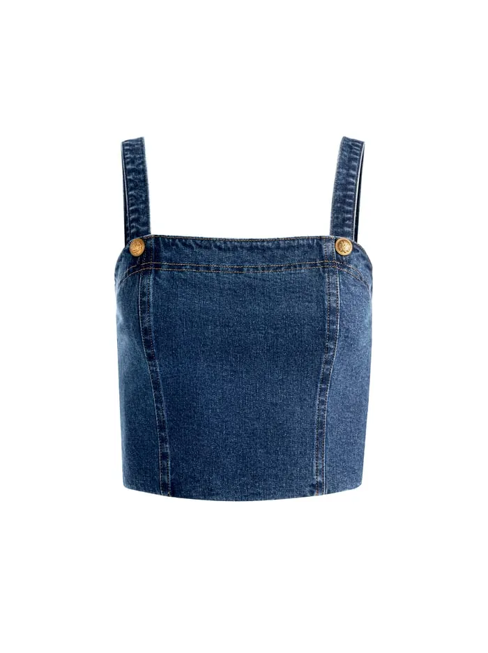 Tops Women Alice Olivia Sue Denim Bustier Love Train