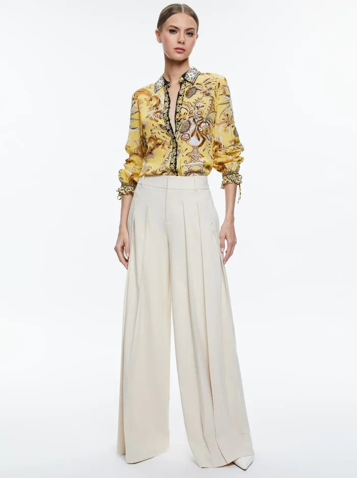 Tops Women Alice Olivia Willa Blouson Tie Sleeve Top Lisboa Lemon Meringue