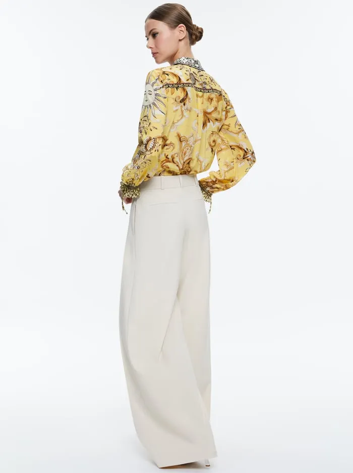 Tops Women Alice Olivia Willa Blouson Tie Sleeve Top Lisboa Lemon Meringue