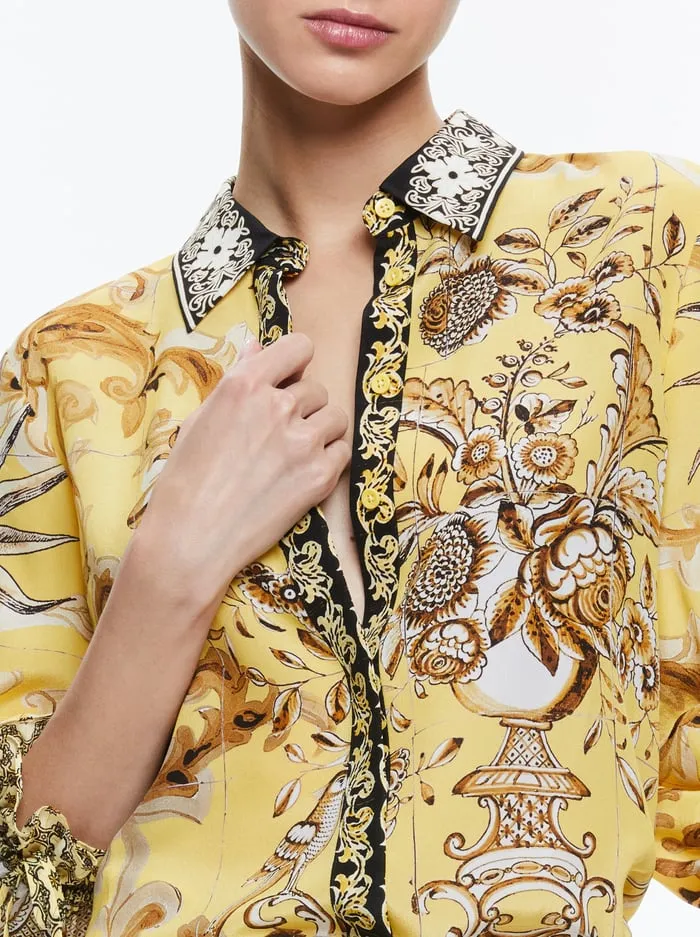 Tops Women Alice Olivia Willa Blouson Tie Sleeve Top Lisboa Lemon Meringue