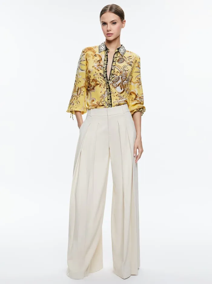 Tops Women Alice Olivia Willa Blouson Tie Sleeve Top Lisboa Lemon Meringue